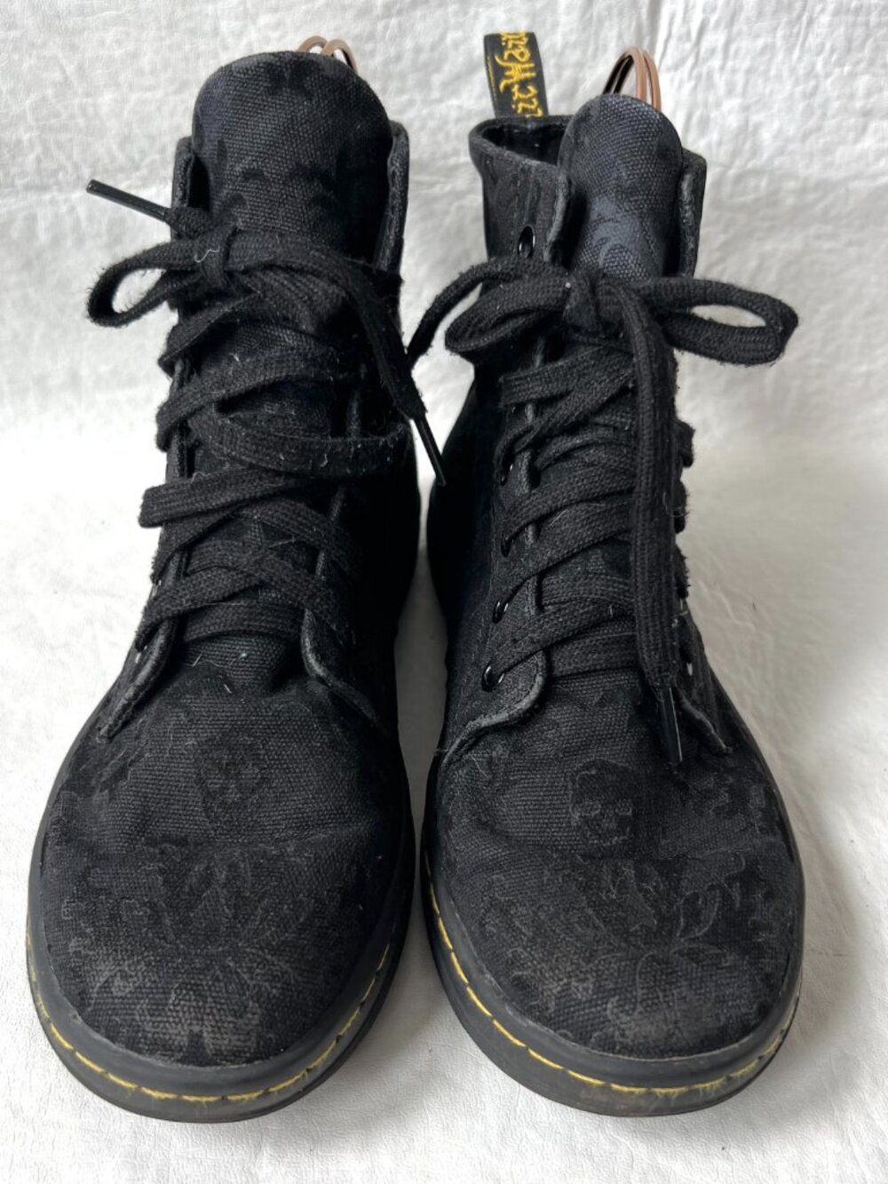 Dr Martens shoes sneaker boots black fabric skulls Hackney lace up high top docs - Picture 2 of 11